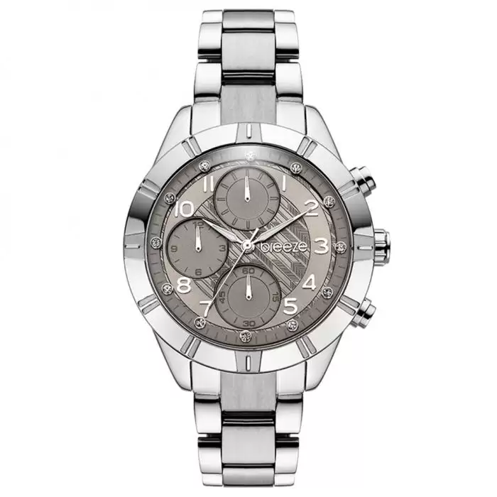 SKU-42234 / BREEZE Influentia Crystals Dual Time Silver Stainless Steel Bracelet