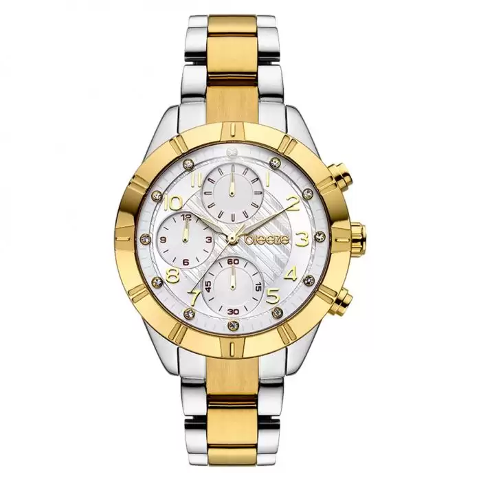 SKU-42235 / BREEZE Influentia Crystals Dual Time Two Tone Stainless Steel Bracelet