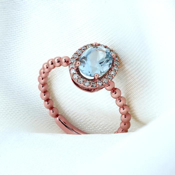 Δαχτυλίδι Ροζ Χρυσός Κ18 με Aquamarine & Διαμάντια SKU-42478