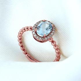 Δαχτυλίδι Ροζ Χρυσός Κ18 με Aquamarine & Διαμάντια SKU-42478