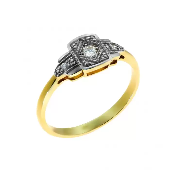 SKU-42328 / Δαχτυλίδι Χρυσός & Λευκόχρυσος Κ14 με Διαμάντια 
