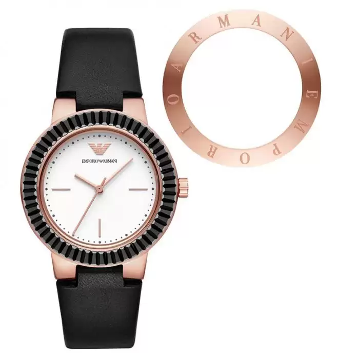 EMPORIO ARΜΑΝΙ Black Leather Strap Gift Set SKU-42349