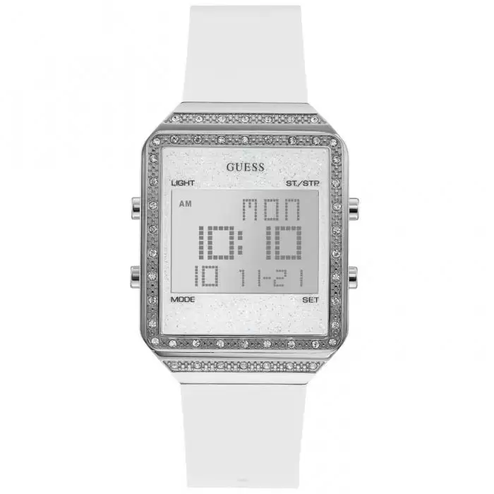 SKU-42051 / GUESS Ladies Crystals Chronograph White Rubber Strap