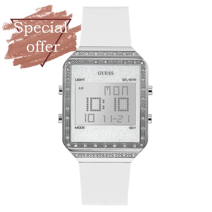 SKU-42051 / GUESS Ladies Crystals Chronograph White Rubber Strap