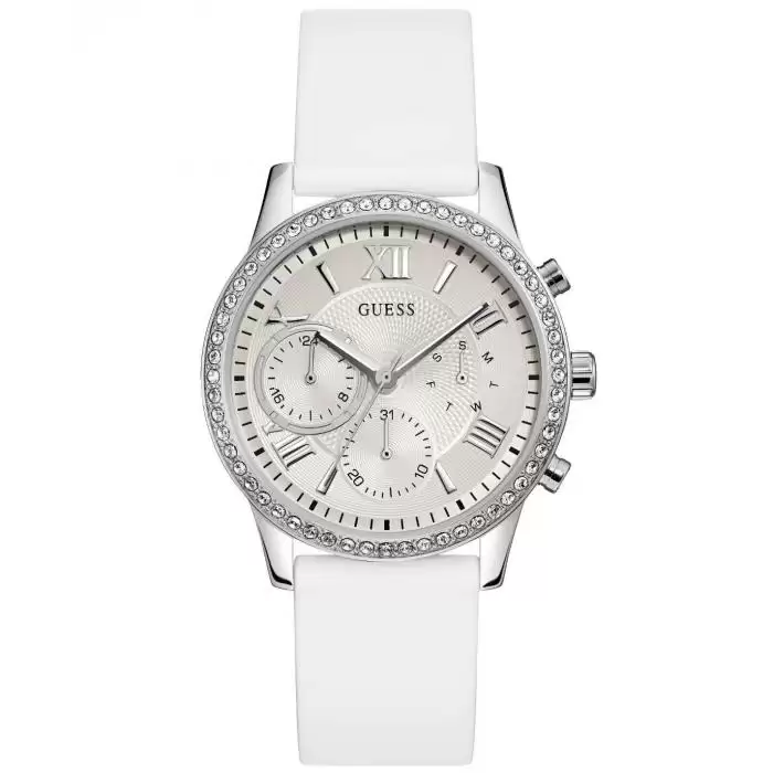 SKU-42003 / GUESS Ladies Crystals White Rubber Strap