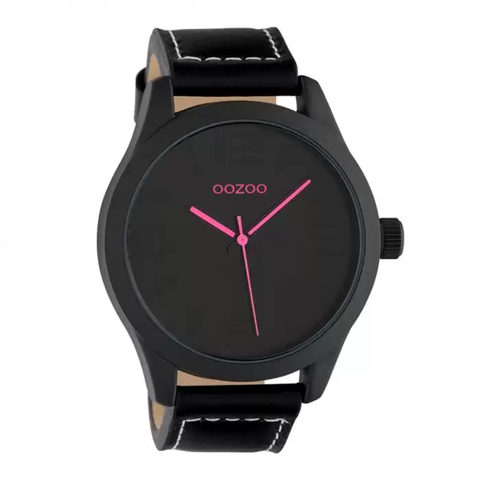 SKU-42529 / OOZOO Timepieces Black Leather Strap