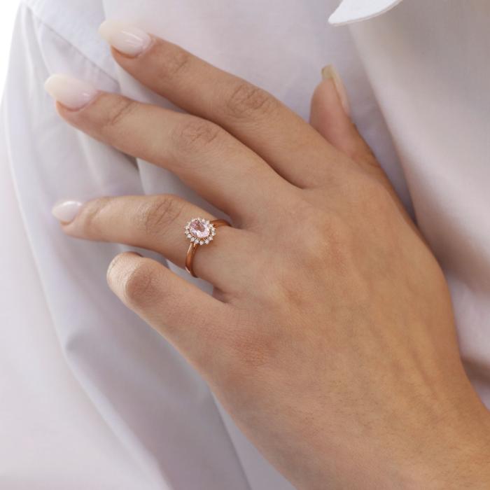 Δαχτυλίδι Ροζ Χρυσός Κ18 με Διαμάντια & Μοργκανίτη
