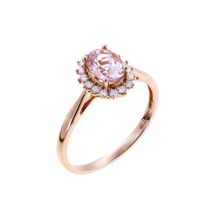 SKU-43251 / Δαχτυλίδι Ροζ Χρυσός Κ18 με Διαμάντια & Μοργκανίτη