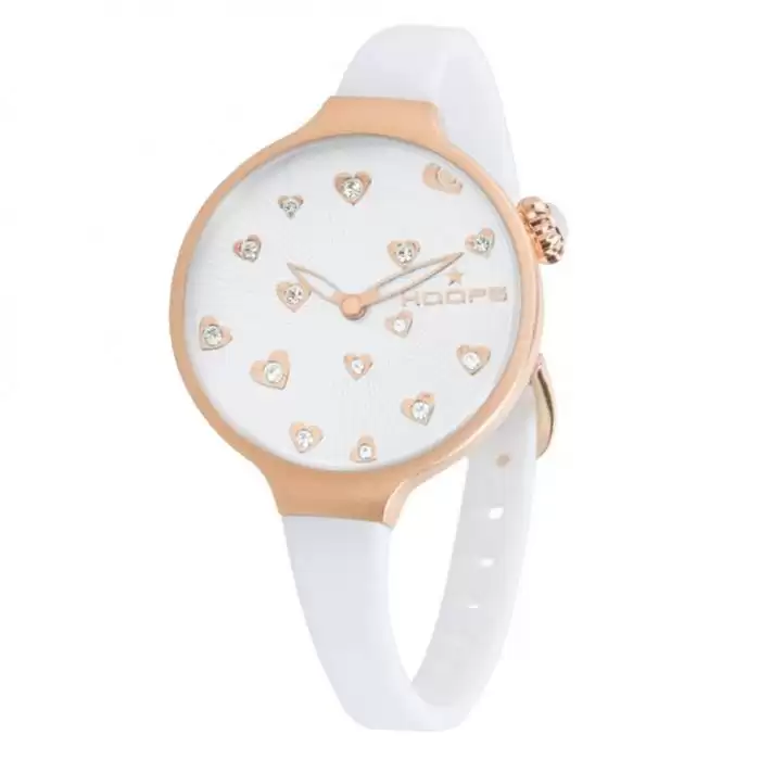 SKU-43450 / HOOPS Icon Hearts Crystals Rose Gold White Rubber Stra