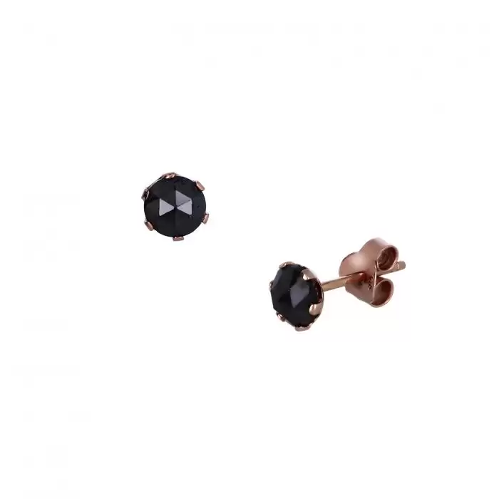SKU-43795 / Σκουλαρίκια Ροζ Χρυσός Κ18 με Μαύρα Διαμάντια