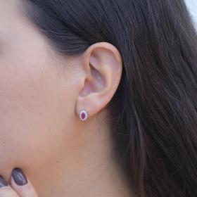 Σκουλαρίκια Ροζέτα με Διαμάντια & Ρουμπίνι Λευκόχρυσος Κ18 SKU-43708