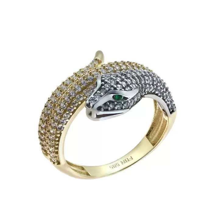 SKU-44039 / Δαχτυλίδι Φίδι Χρυσός & Λευκόχρυσος Κ14 με Ζιργκόν