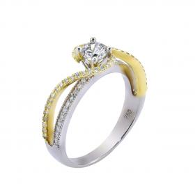 Δαχτυλίδι Μονόπετρο Χρυσός & Λευκόχρυσος Κ18 Διαμάντια