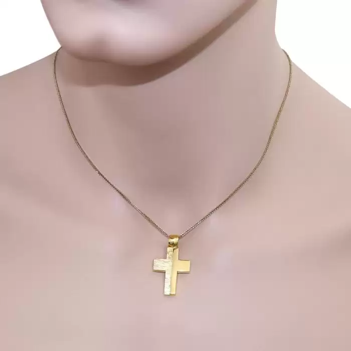 Σταυρός Χειροποίητος Χρυσός Κ14 με Λουστρέ Φινίρισμα SKU-44322