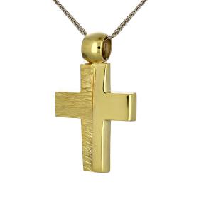 Σταυρός Χειροποίητος Χρυσός Κ14 με Λουστρέ Φινίρισμα SKU-44322