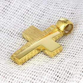 Σταυρός Χειροποίητος Χρυσός Κ14 με Λουστρέ Φινίρισμα SKU-44322