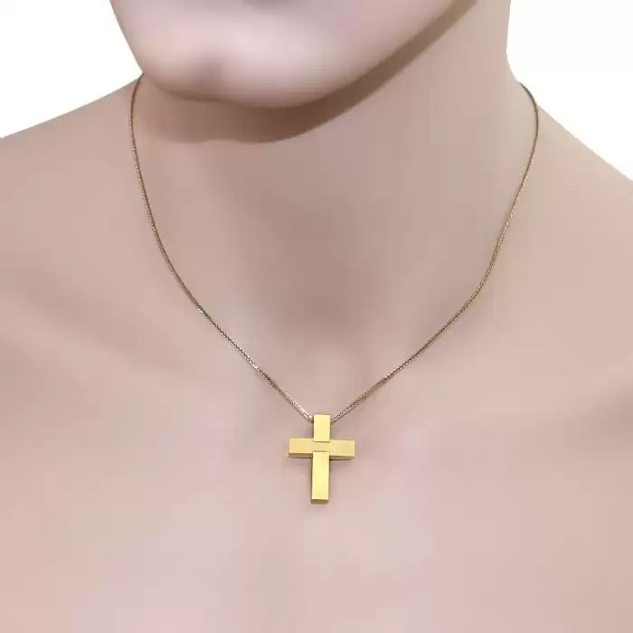 Σταυρός Ανδρικός Χρυσός Κ14 με Λουστρε & Ματ Φινίρισμα SKU-44324