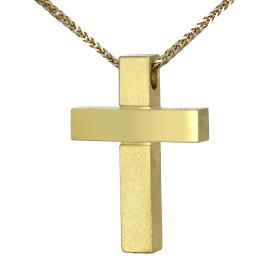 Σταυρός Χρυσός Κ14 με Λουστρέ, Σαγρέ & Ματ Φινίρισμα SKU-44325