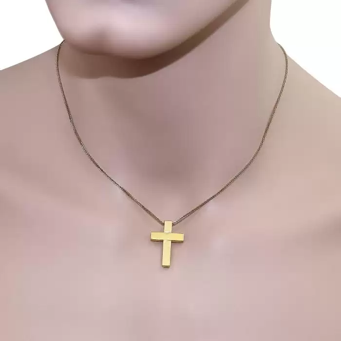 Σταυρός Χρυσός Κ14 με Λουστρέ, Σαγρέ & Ματ Φινίρισμα SKU-44325