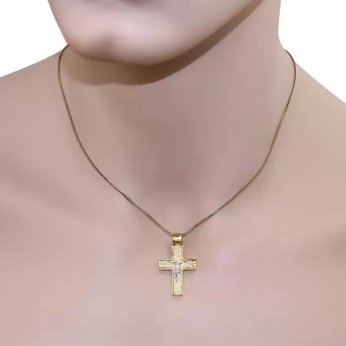 Σταυρός Χρυσός & Λευκόχρυσος Κ14 με Τον Εσταυρωμένο SKU-44323