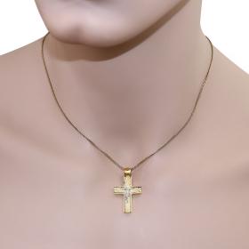 Σταυρός Χρυσός & Λευκόχρυσος Κ14 με Τον Εσταυρωμένο SKU-44323