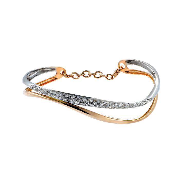 Βραχιόλι Χειροπέδα Ροζ Χρυσός & Λευκόχρυσος Κ18 με Διαμάντια SKU-45850