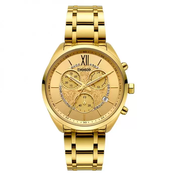 SKU-45448 / BREEZE Luxade Crystals Chronograph Gold Stainless Steel Bracelet