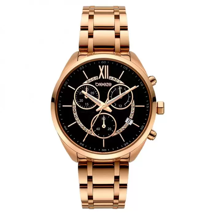 BREEZE Luxade Crystals Chronograph Rose Gold Stainless Steel Bracelet SKU-45386