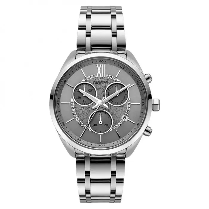 SKU-45450 / BREEZE Luxade Crystals Chronograph Silver Stainless Steel Bracelet