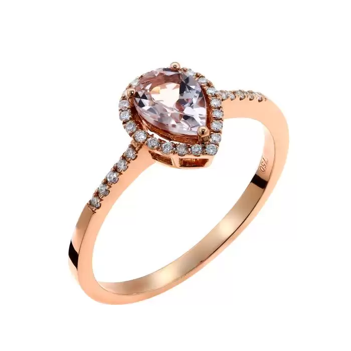 SKU-45566 / Δαχτυλίδι Δάκρυ Ροζ Χρυσός Κ18 με Μοργκανίτη & Διαμάντια 