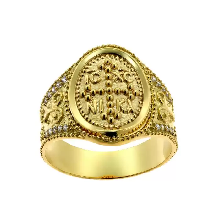 SKU-45999 / Δαχτυλίδι Κωνσταντινάτο Χρυσός Κ14 με Ζιργκόν