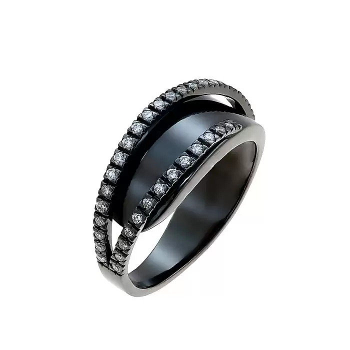 SKU-45868 / Δαχτυλίδι Λευκόχρυσος Κ18 με Διαμάντια & Μαύρο Πλατίνωμα