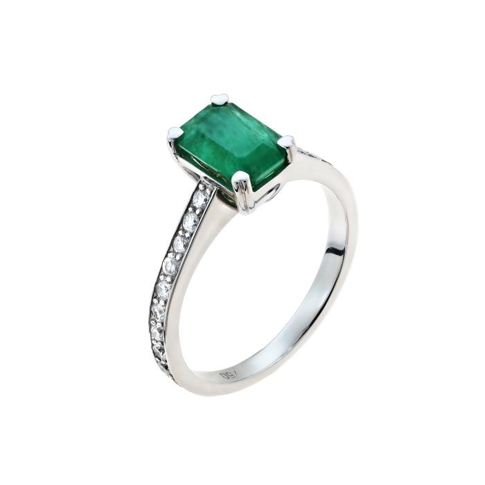 Δαχτυλίδι με Διαμάντια & Σμαράγδι Λευκόχρυσος Κ18 SKU-45035