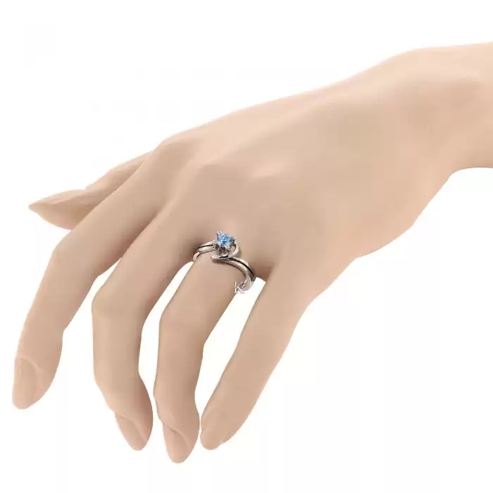SKU-45610 / Δαχτυλίδι Μονόπετρο Λευκόχρυσος Κ18 με Μπλε Διαμάντι