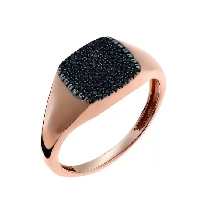 SKU-45784 / Δαχτυλίδι Ροζ Χρυσός Κ14 με Μαύρα Διαμάντια