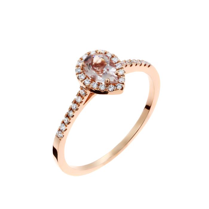 Δαχτυλίδι Ροζέτα Ροζ Χρυσός Κ18 με Μοργκανίτη & Διαμάντια SKU-45590