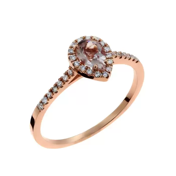 SKU-45590 / Δαχτυλίδι Ροζέτα-Δάκρυ Ροζ Χρυσός Κ18 με Μοργκανίτη & Διαμάντια