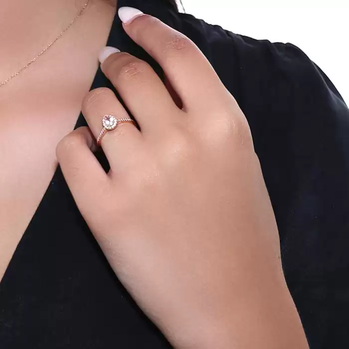 Δαχτυλίδι Ροζέτα - Δάκρυ Ροζ Χρυσός Κ18 με Μοργκανίτη & Διαμάντια