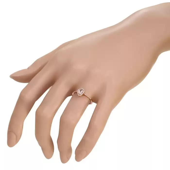SKU-45590 / Δαχτυλίδι Ροζέτα-Δάκρυ Ροζ Χρυσός Κ18 με Μοργκανίτη & Διαμάντια