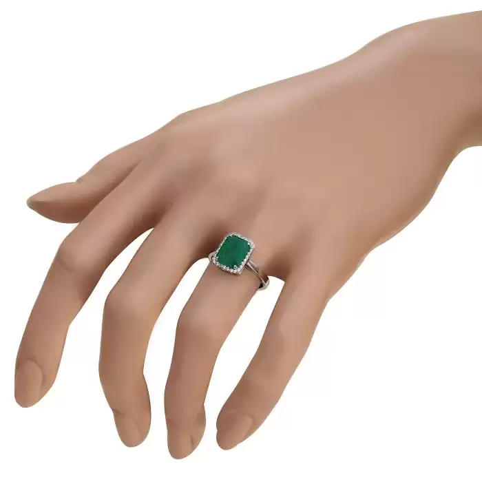 SKU-45881 / Δαχτυλίδι Ροζέτα Λευκόχρυσος Κ18 με Σμαράγδι & Διαμάντια
