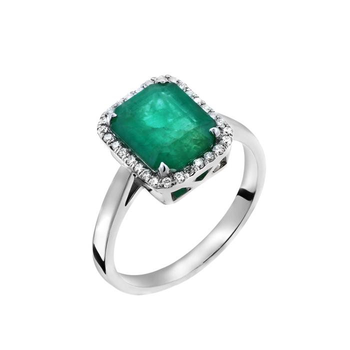 Δαχτυλίδι Ροζέτα Λευκόχρυσος Κ18 με Σμαράγδι & Διαμάντια SKU-45881