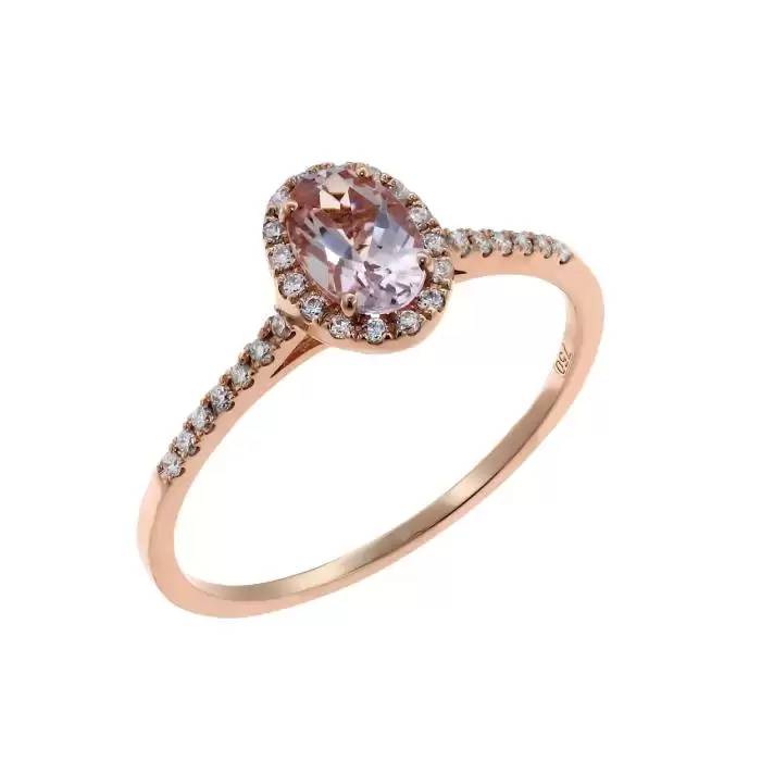 SKU-45567 / Δαχτυλίδι Ροζέτα Ροζ Χρυσός Κ18 με Μοργκανίτη & Διαμάντια