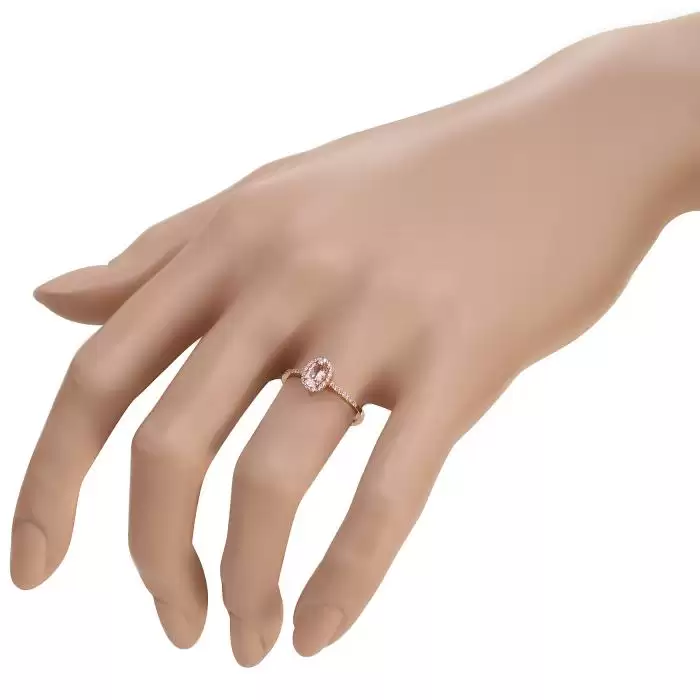 SKU-45567 / Δαχτυλίδι Ροζέτα Ροζ Χρυσός Κ18 με Μοργκανίτη & Διαμάντια