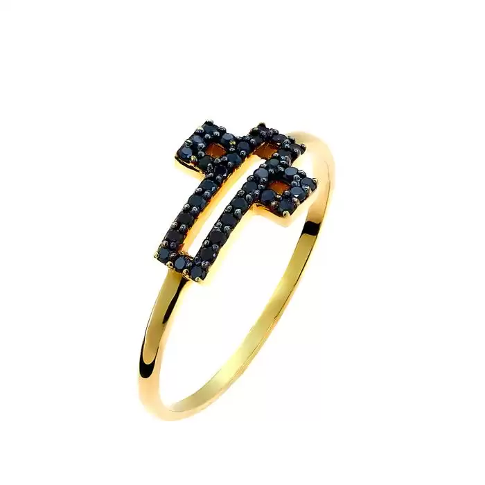 SKU-45596 / Δαχτυλίδι Σταυρός Χρυσός Κ18 με Μαύρα Διαμάντια