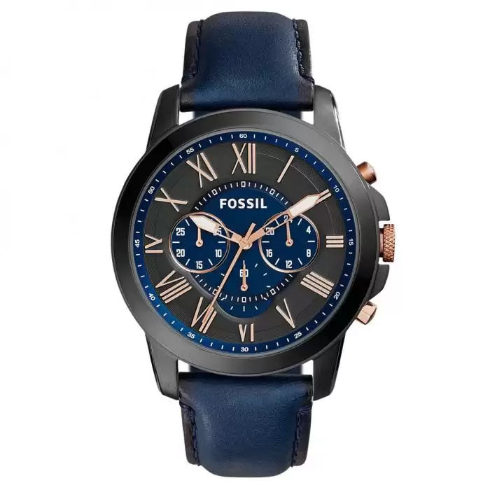 SKU-45501 / FOSSIL Grant Chronograph Blue Leather Strap