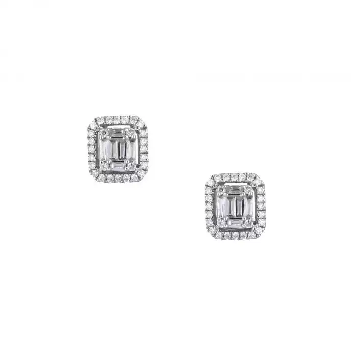 SKU-45026 / Σκουλαρίκια Λευκόχρυσος Κ18 με Διαμάντια 
