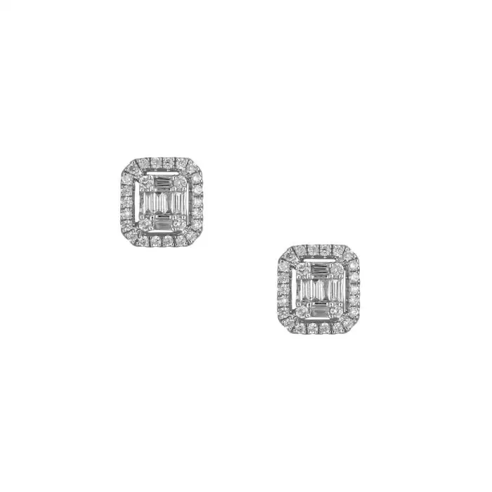 SKU-45027 / Σκουλαρίκια Λευκόχρυσος Κ18 με Διαμάντια 
