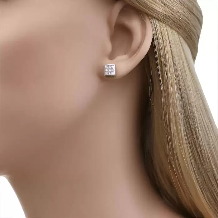 SKU-45030 / Σκουλαρίκια Λευκόχρυσος Κ18 με Διαμάντια