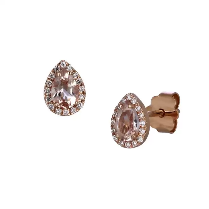 SKU-45622 / Σκουλαρίκια Ροζέτα Ροζ Χρυσός Κ18 με Μοργκανίτη & Διαμάντια