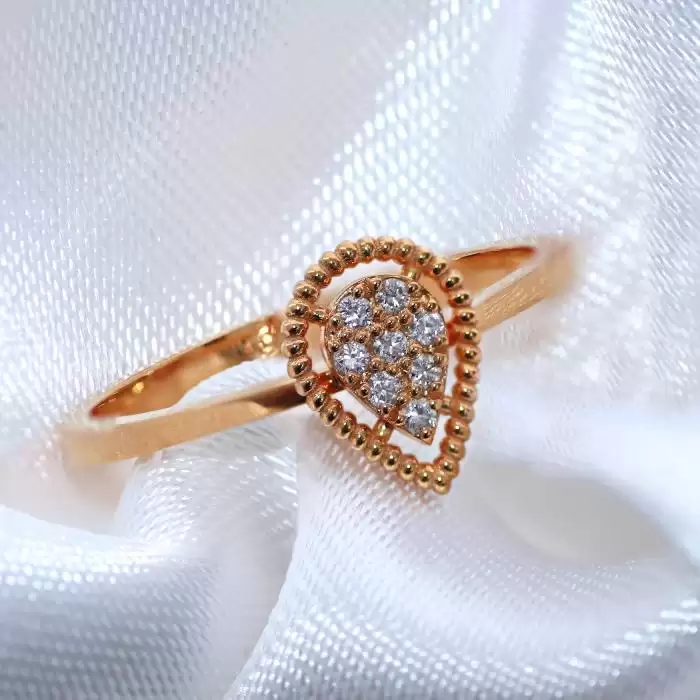 SKU-46247 / Δαχτυλίδι Δάκρυ Ροζ Χρυσός Κ18 με Διαμάντια 